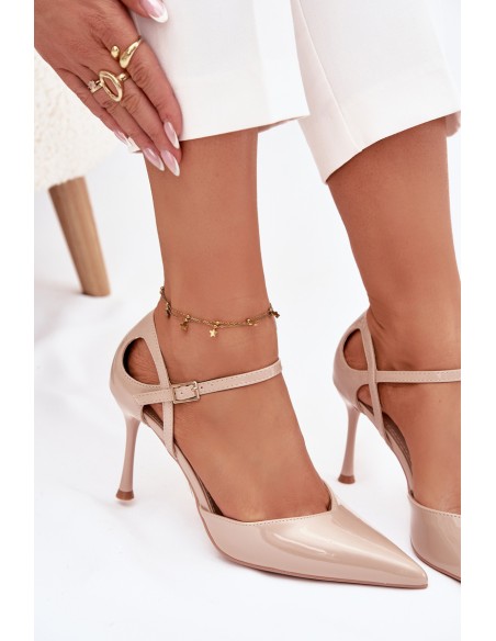 Patent leather heels with strap beige Tarilin