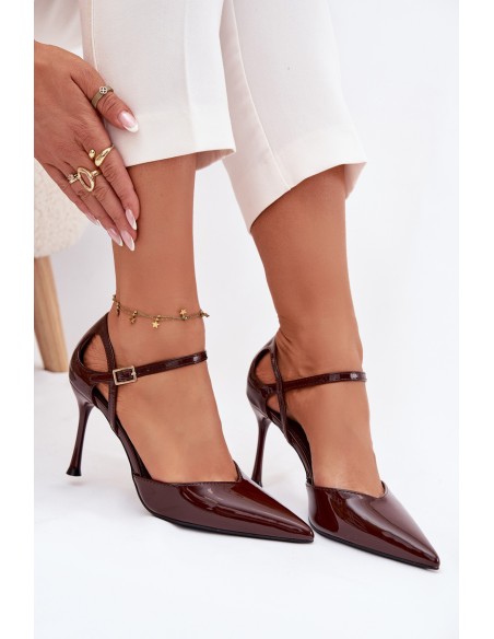 Patent Leather Heels with Strap Chocolate Tarilin