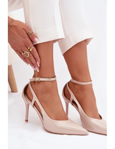 Patent leather high heels with eco leather beige Fionnel