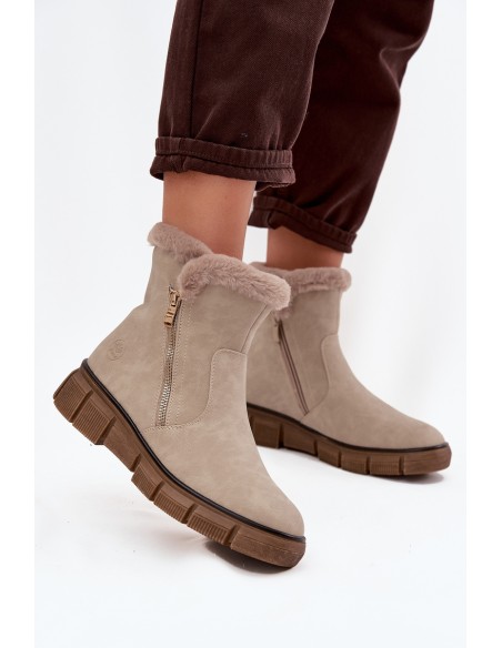Women's Snow Boots on Platform with Fur Beige Briselle