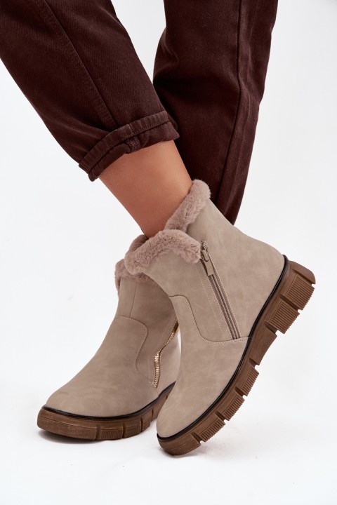 Women's Snow Boots on Platform with Fur Beige Briselle