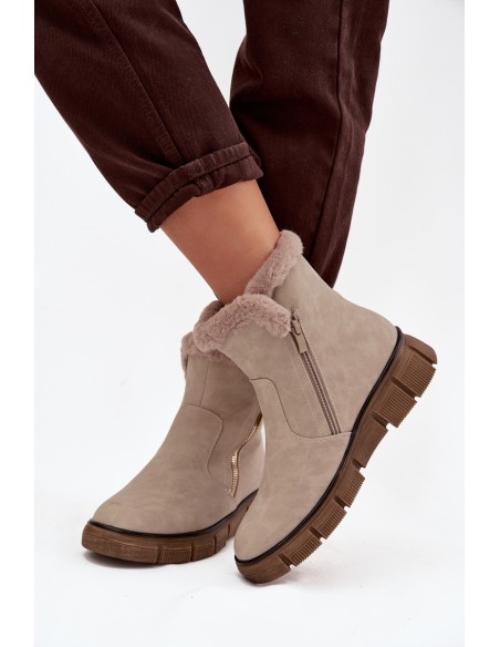 Women's Snow Boots on Platform with Fur Beige Briselle