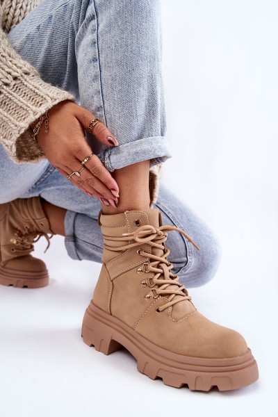 Leather Warm Lace-up Boots Beige Merisha 2