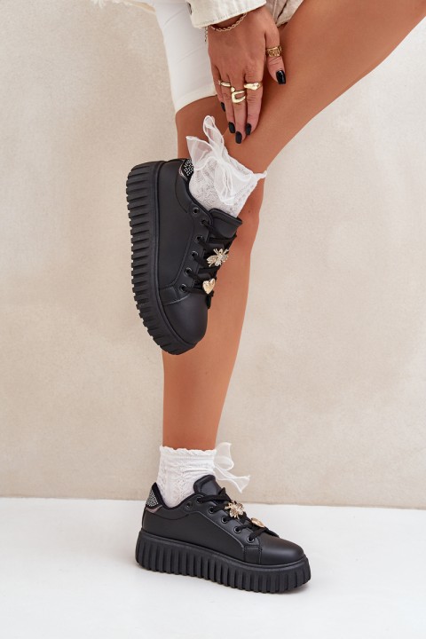 Women's Sneakers With Flowers Black Grelesi