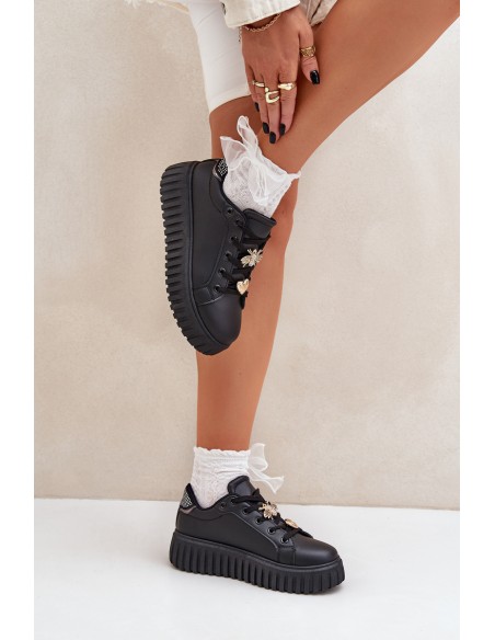 Women's Sneakers With Flowers Black Grelesi