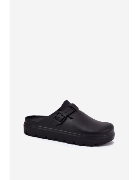 Women Foam Slippers With Strap And Buckle Black Larinie