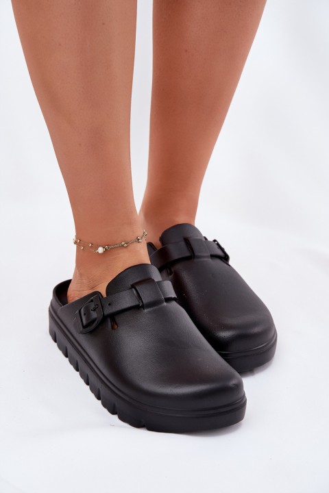 Women Foam Slippers With Strap And Buckle Black Larinie