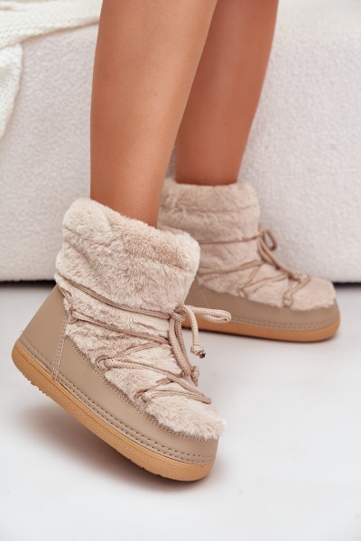 Snow Boots With Fur And Lacing Beige Silvara