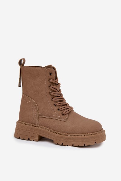 Women's Ankle Boots Workers With Zipper Dark Beige Tirina 2