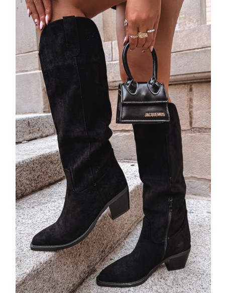 Women's Cowboy Boots With Heel Made Of Eco Suede Black Esmira