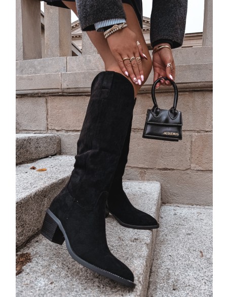 Women's Cowboy Boots With Heel Made Of Eco Suede Black Esmira