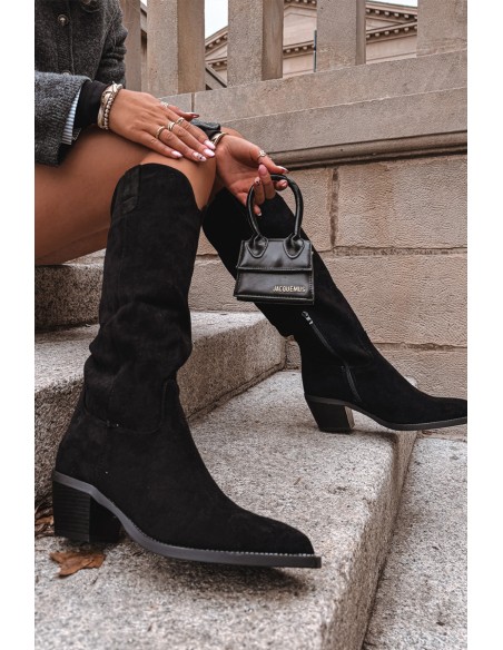 Women's Cowboy Boots With Heel Made Of Eco Suede Black Esmira