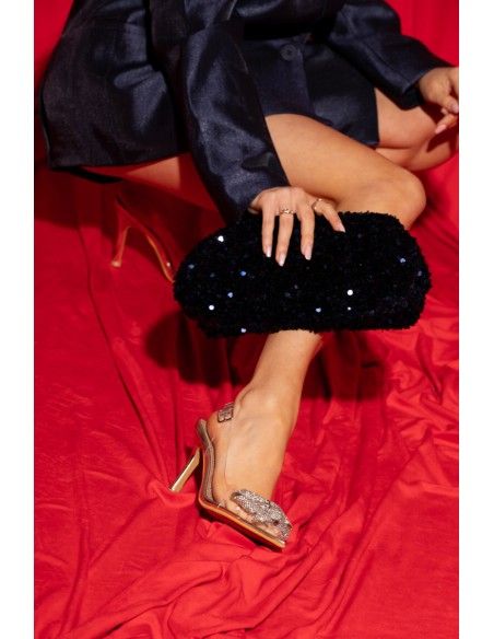 Heels with bow and rhinestones gold Lurisse