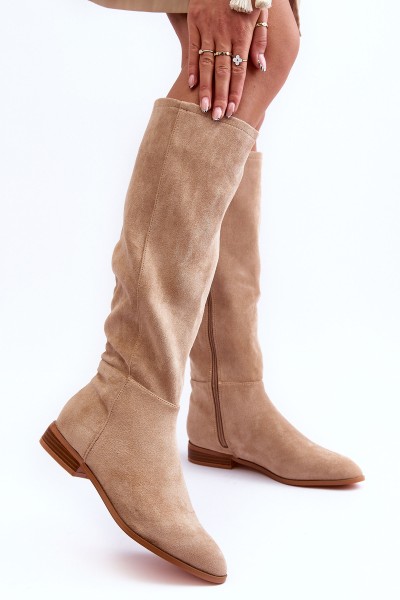 Suede Boots On Flat Heel Beige Eelin 2