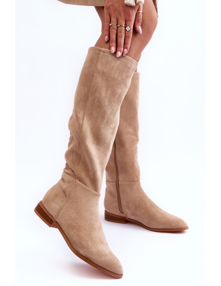 Suede Boots On Flat Heel Beige Eelin