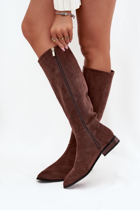 Suede Boots With Flat Heel Brown Eelin
