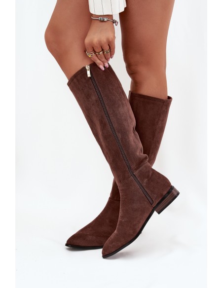 Suede Boots With Flat Heel Brown Eelin