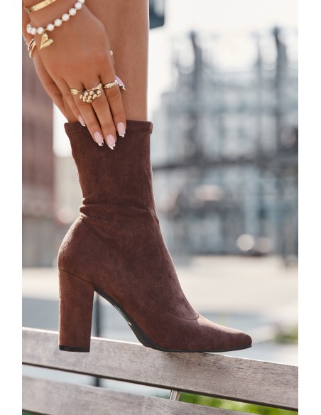 Women's Block Heel Ankle Boots with Stitching Brown Rosivelle