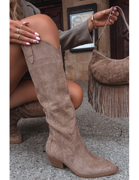 Eco Suede Cowboy Boots Women's Heeled Beige Jenaya