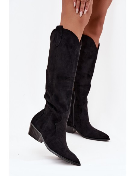 Eco Suede Cowboy Boots Women's Heeled Black Jenaya