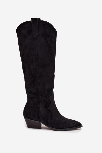 Eco Suede Cowboy Boots Women's Heeled Black Jenaya 2