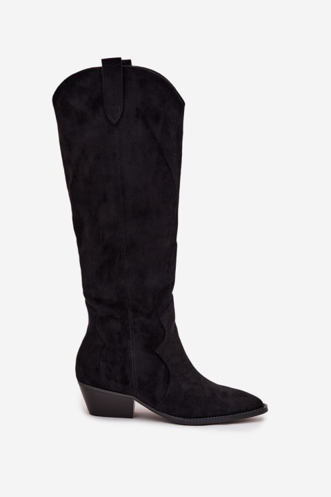 Eco Suede Cowboy Boots Women's Heeled Black Jenaya