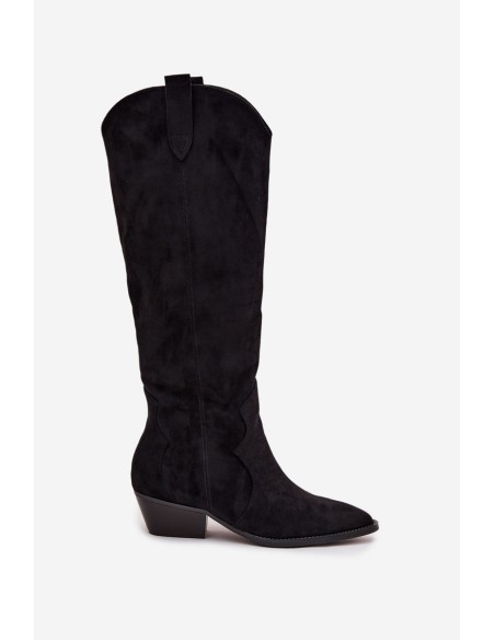 Eco Suede Cowboy Boots Women's Heeled Black Jenaya