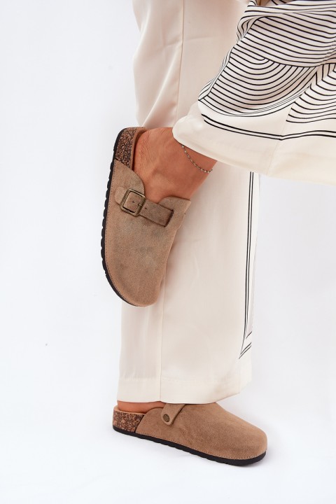 Women's clogs and on a platform with buckle khaki Selio