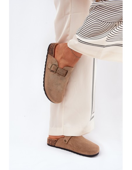 Women's clogs and on a platform with buckle khaki Selio