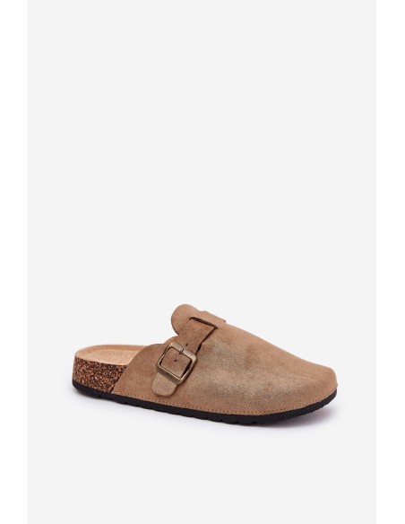 Women's clogs and on a platform with buckle khaki Selio