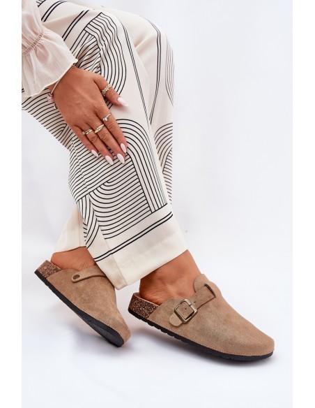 Women's clogs and on a platform with buckle khaki Selio