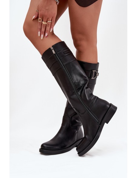 Women's Flat Heeled Boots with Decorative Detail Black Arvessa