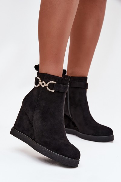 Women's Platform Ankle Boots with Decorative Detail Black Marivana