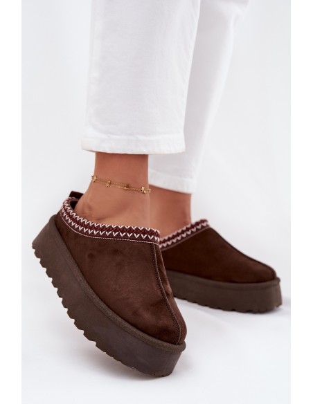 Low Women's Snow Boots with Embroidery on Platform Chocolate Narirya