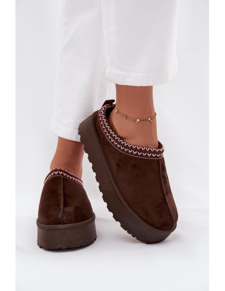 Low Women's Snow Boots with Embroidery on Platform Chocolate Narirya