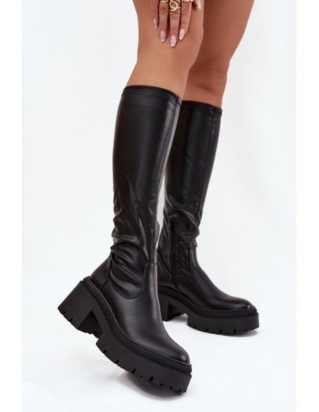 Women's Boots with Thick Heel and Platform Slip-On Black Florinne