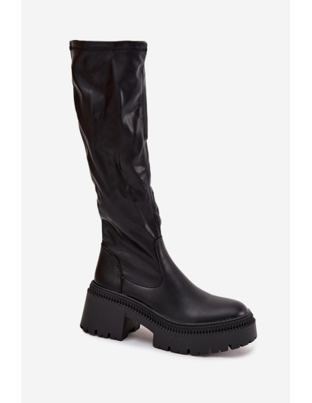 Women's Boots with Thick Heel and Platform Slip-On Black Florinne