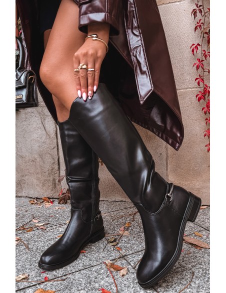 Insulated Women's Boots with Flat Heel Decorative Element Black Renaya