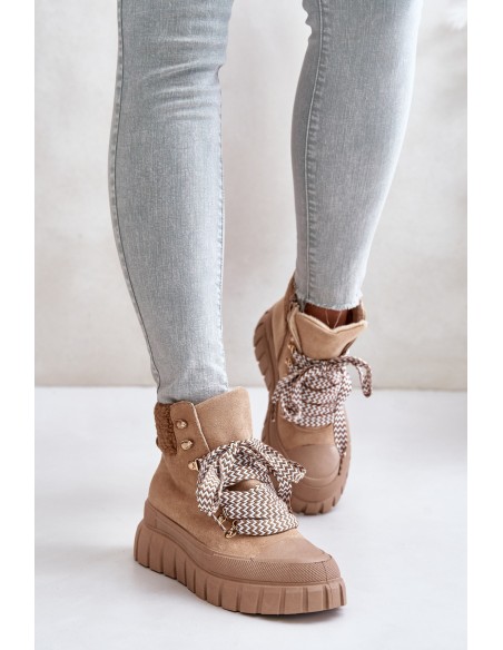 Women's Insulated Platform Ankle Boots Brown Alcyhen