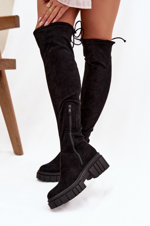 Women's Suede Boots Workers Black Cheera