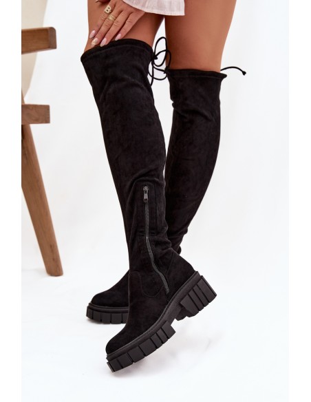 Women's Suede Boots Workers Black Cheera