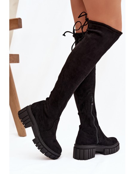 Women's Suede Boots Workers Black Cheera