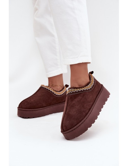 Low Women's Snow Boots with Embroidery on Platform Chocolate Taliah