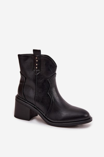 Women's ankle boots with chunky heel made of eco leather black Iverly 2