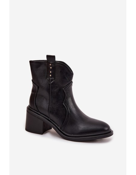 Women's ankle boots with chunky heel made of eco leather black Iverly