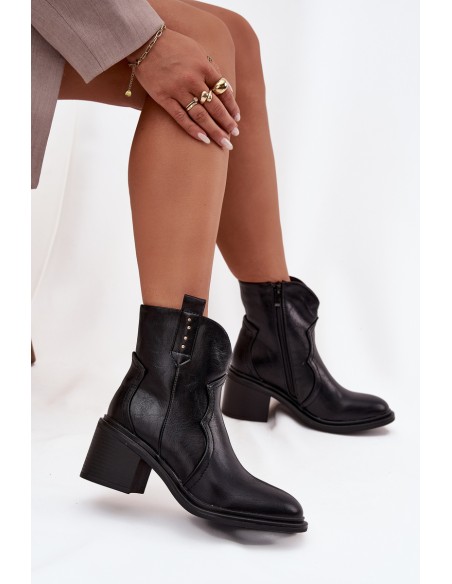 Women's ankle boots with chunky heel made of eco leather black Iverly