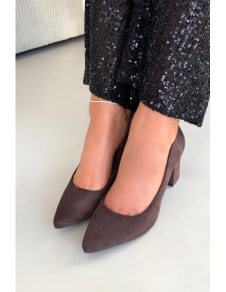 Heeled shoes made of eco suede on heel Sergio Leone PB414 chocolate