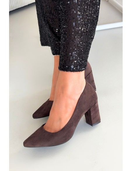 Heeled shoes made of eco suede on heel Sergio Leone PB414 chocolate