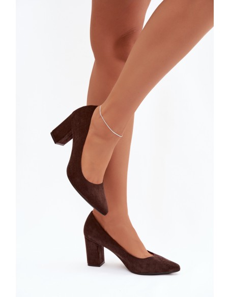 Heeled shoes made of eco suede on heel Sergio Leone PB414 chocolate