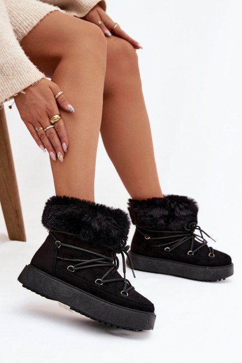 Snow boots with fur and laces Black Sarivie